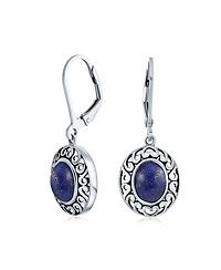 Bling Jewelry 3CTW Natural Stones Oval Bezel Set Lever Back Dangle Earrings Oxidized .925 Sterling Silver