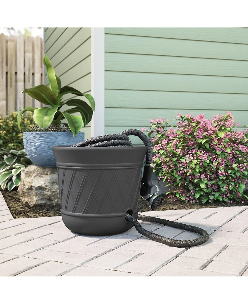 Suncast 14 x 12" Resin Decorative Hideaway Outdoor Garden Hose Storage Pot, Gray