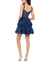 Blondie Nites Juniors' Ruffled Sequined Corset-Bodice Dress