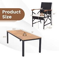 Costway 9 Pcs Patio Rattan Dining Set with Acacia Wood Table, Cushions, 1.9" Umbrella Hole