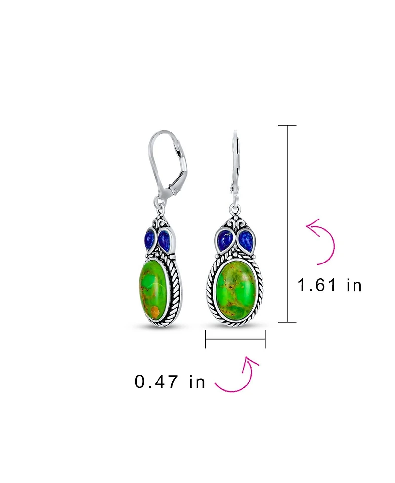 Bling Jewelry South Western Style Multi Stones Green Natural Stabilized Turquoise Oval Lever back Dangle Earrings Sterling Silver