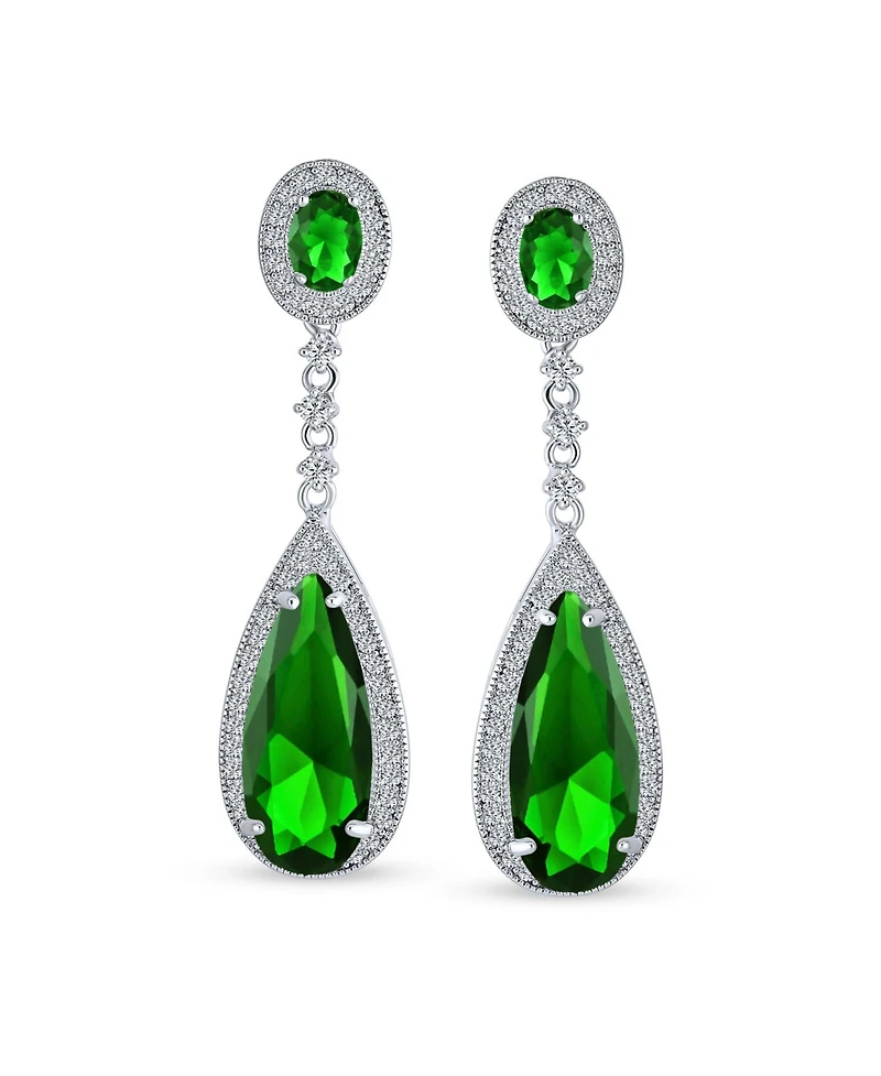 Bling Jewelry Classic Art Deco Style Halo Linear Long Cz Statement Dangle Teardrop Chandelier Earrings Silver Plated