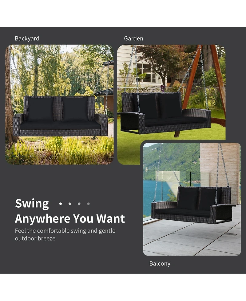 Slickblue 2-Person Patio Rattan Porch Swing with Cushions