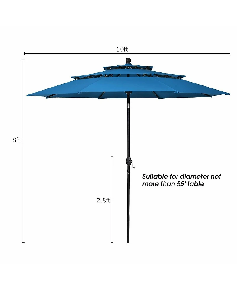10ft 3 Tier Patio Umbrella Aluminum Sunshade Shelter Double Vented without Base