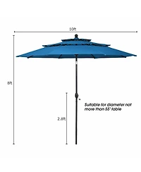 10ft 3 Tier Patio Umbrella Aluminum Sunshade Shelter Double Vented without Base