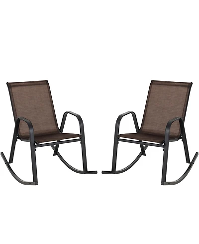 Slickblue Set of 2 Heavy-Duty Metal Patio Rocking Chair with Breathable Seat Fabric