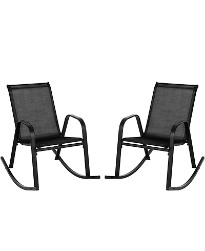 Slickblue Set of 2 Heavy-Duty Metal Patio Rocking Chair with Breathable Seat Fabric