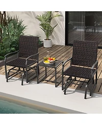 Slickblue 3 Piece Patio Gliding Set with Tempered Glass Coffee Table-Brown