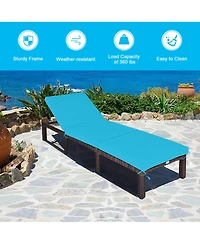 Gymax 2PCS Adjustable Patio Rattan Chaise Lounge Chair Recliner Outdoor w/ Turquoise Cushion