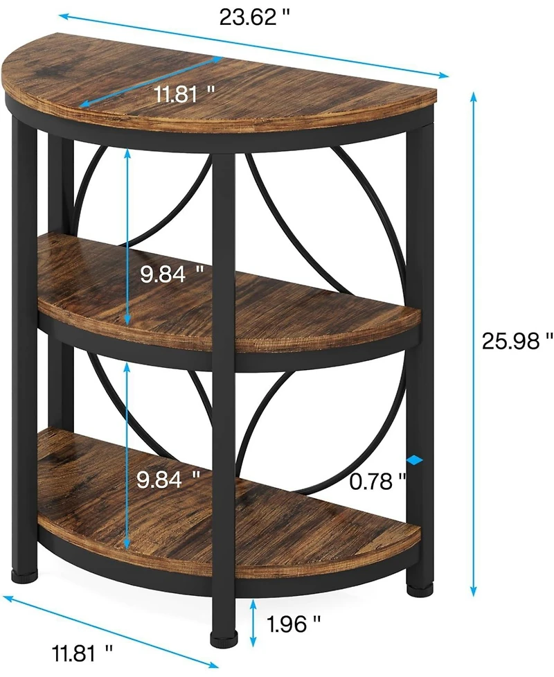 Tribesigns Half Round End Table, 3-Tier Narrow Side Table with Metal Frame, Half Circle Table, Half Moon Small Coffee Accent Table Bedside Table for L