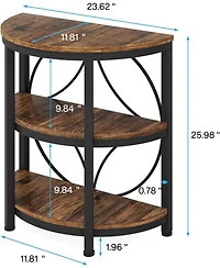 Tribesigns Half Round End Table, 3-Tier Narrow Side Table with Metal Frame, Half Circle Table, Half Moon Small Coffee Accent Table Bedside Table for L