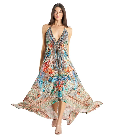 La Moda Clothing Women's Maxi Tribal Print Halterneck Dress