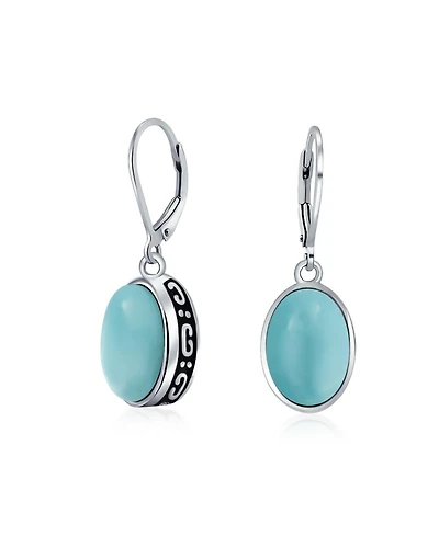 Bling Jewelry Boho Western Style Natural Stone Oval Lever Back Drop Dangle Earrings .925 Sterling Silver