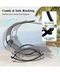 Slickblue Outdoor Dual Rocker Sunbed 2-Person Canopied Patio Lounger with Detachable Headrests-Grey