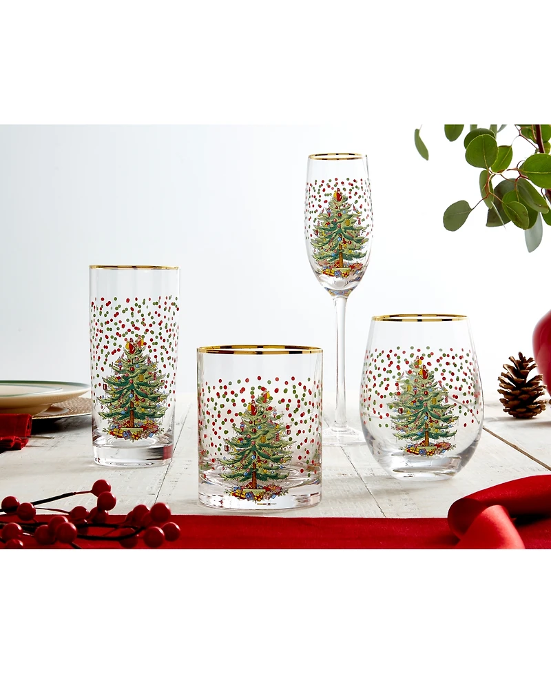 Spode Christmas Tree Polka Dot Highball Glasses, Set of 4