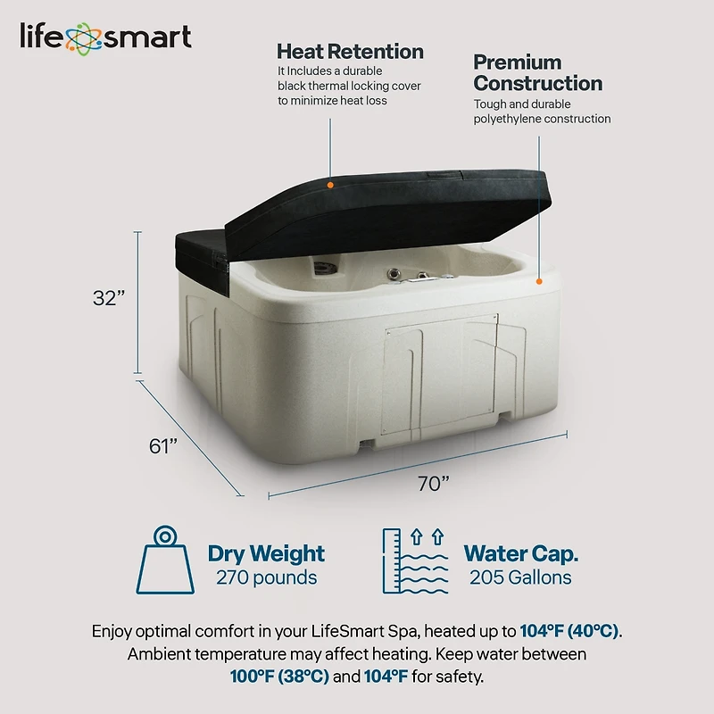 LifeSmart LS100 Sand 4 Person Plug and Play Square Hot Tub Spa with Black Cover