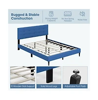 Queen Size Upholstered Platform Bed with Button Tufted Headboard