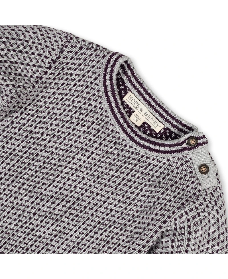Hope & Henry Boys Organic Long Sleeve Intarsia Crew Neck Sweater with Buttons