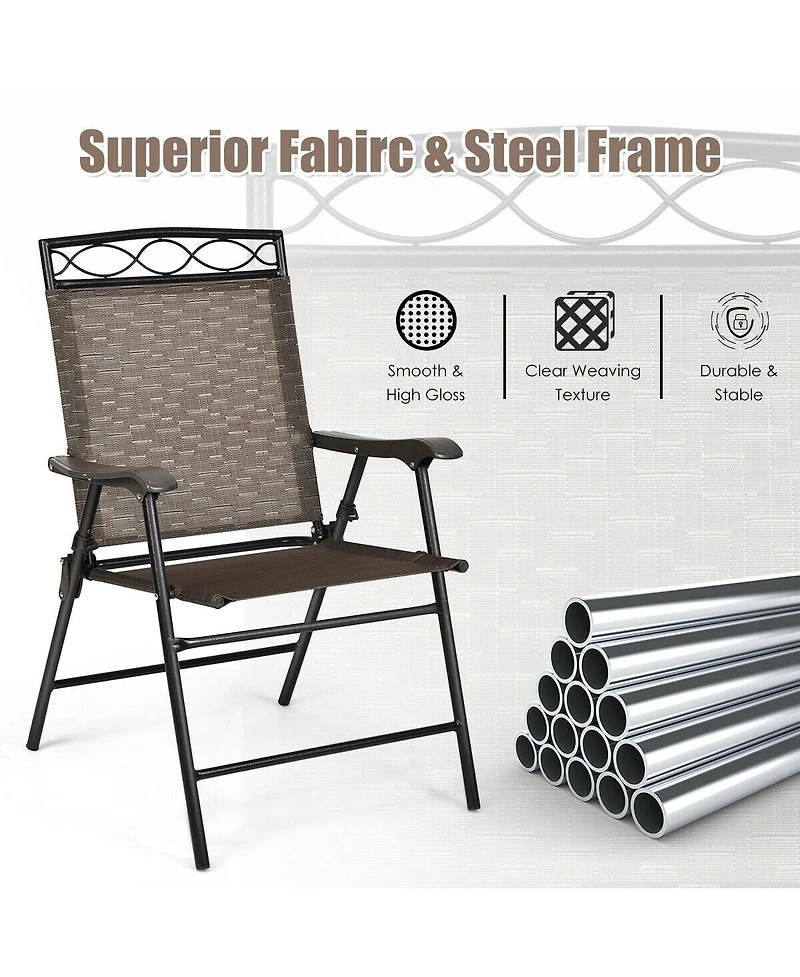 Sugift Set of 2 Patio Folding Chairs Sling Portable Dining Chair Set with Armrest
