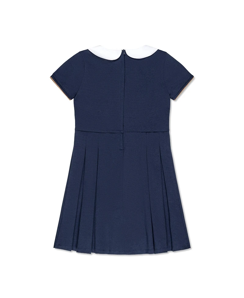 Hope & Henry Baby Girls Pleated Ponte Dress with Peter Pan Collar