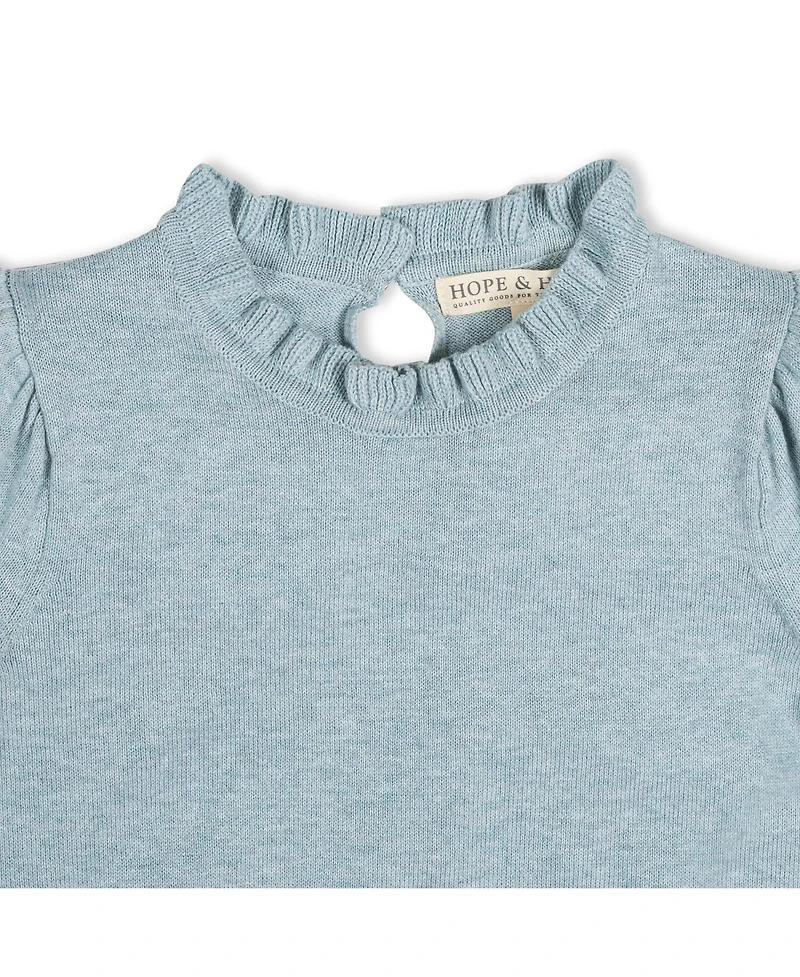 Hope & Henry Baby Girls Puff Sleeve Ruffle Edge Sweater