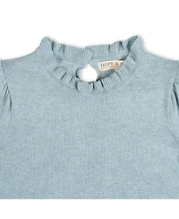 Hope & Henry Baby Girls Puff Sleeve Ruffle Edge Sweater