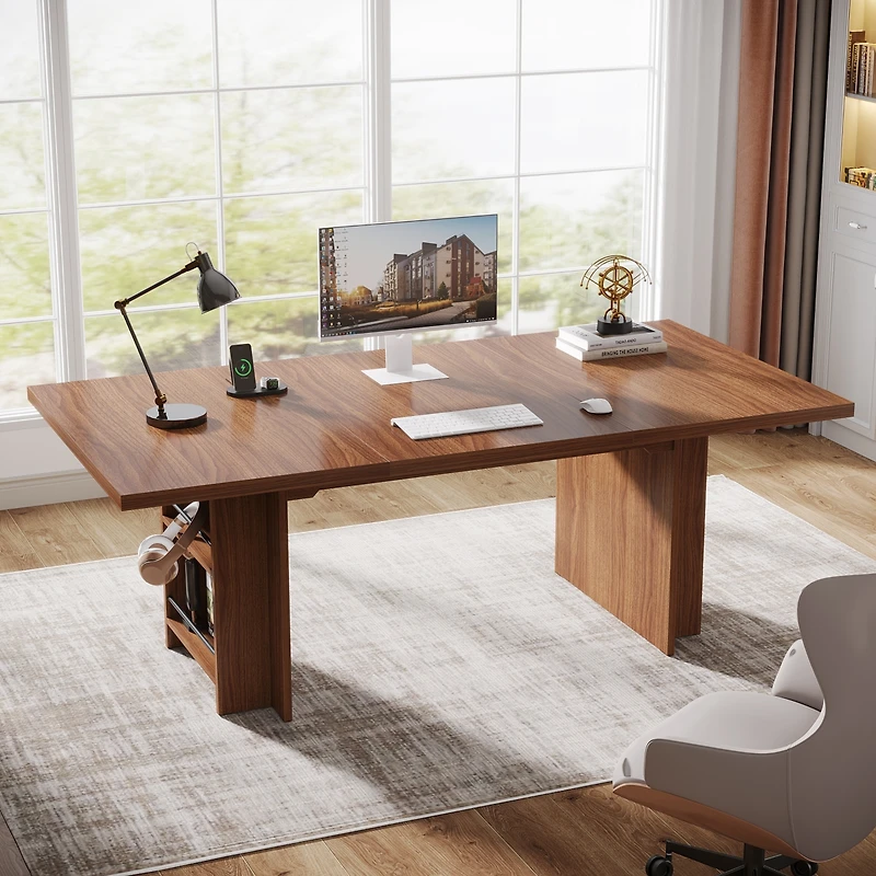 Tribesigns 63 Inches Office Executive Desk, Home Office Desk Large Computer Writing Table with Storage, Wood Workstation Desk Small Conference Table