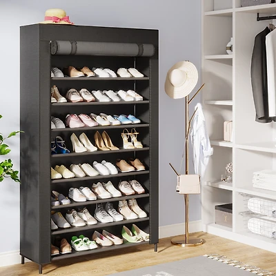 Tribesigns Shoe Rack,9 Tier Storage Organizer Tall Shelf with Nonwoven Fabric Cover for 40-50 Pairs of Shoes (Black)