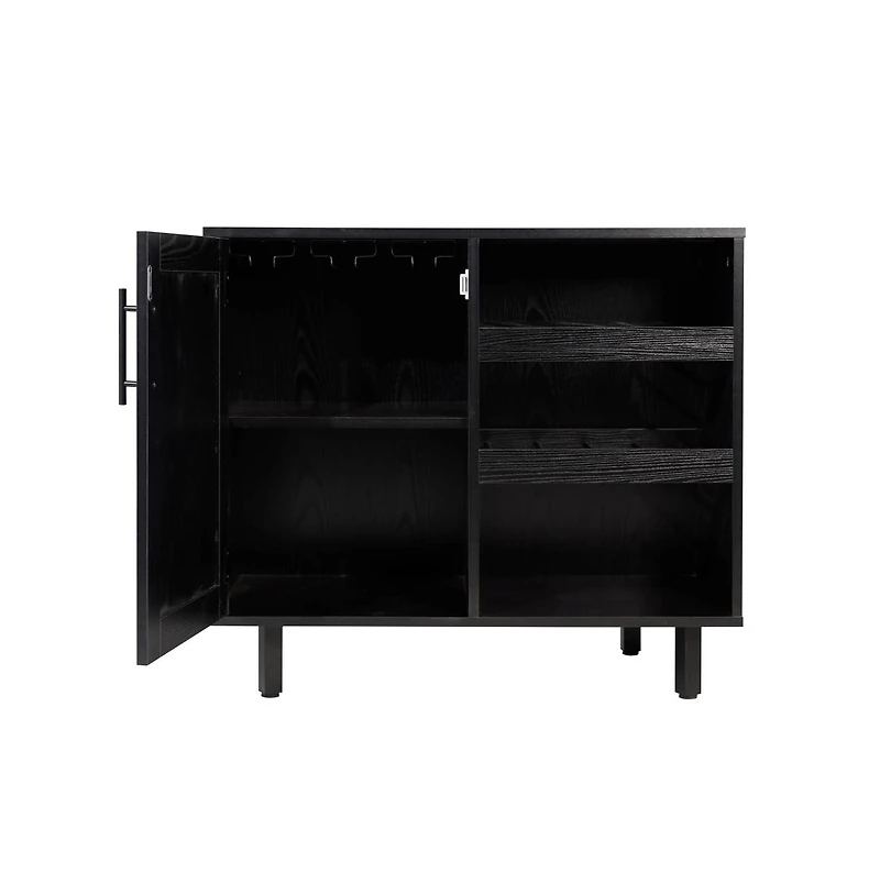 Aloise Bar And Sideboard With Storage Cabinet, Hanging Stemware Holders Bottle