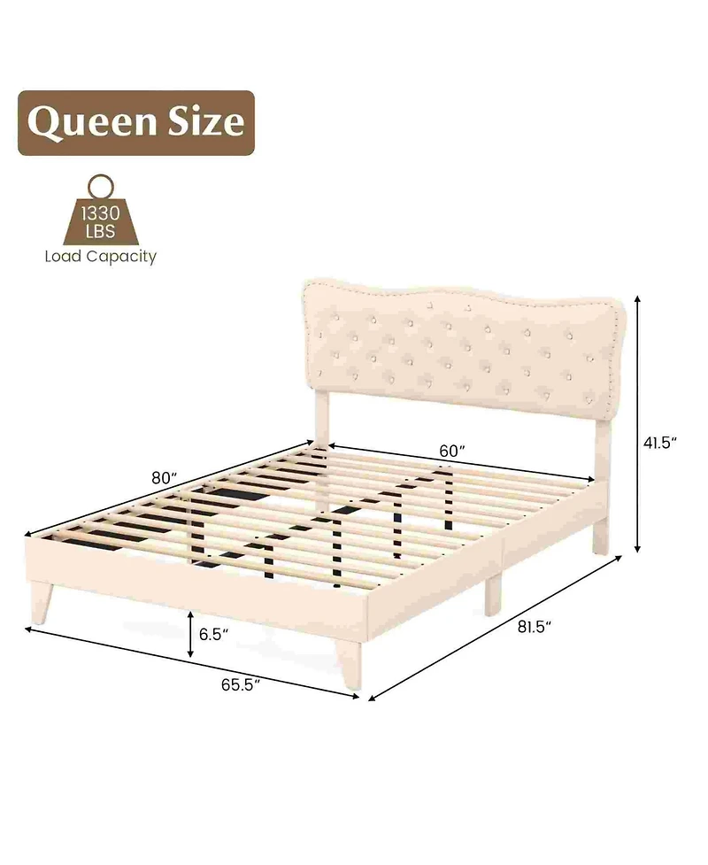 Sugift Full Size Bed Frame with Nail Headboard and Wooden Slats