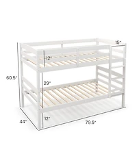 Sugift Solid Wood Twin Over Bunk Bed Frame with High Guardrails and Integrated Ladder
