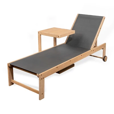 Jonathan Y Trabuco Coastal Modern Acacia Wood Mesh 3-Position Outdoor Chaise Lounge Set with Side Table, Dark Gray/Teak Brown