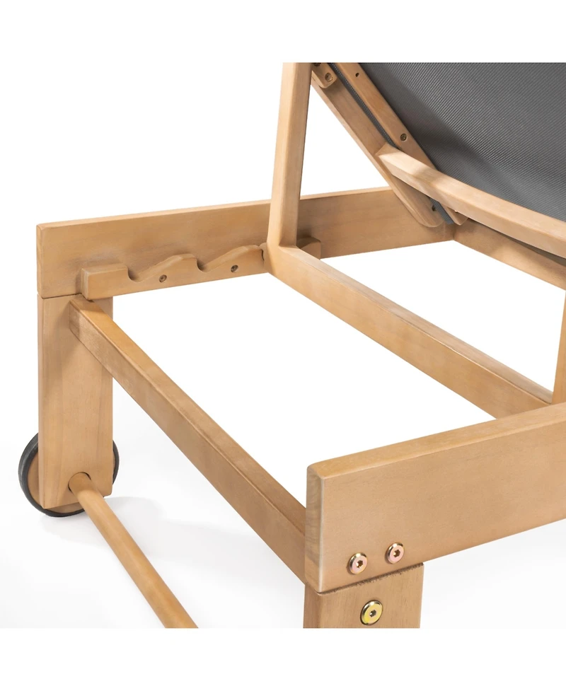 Trabuco Coastal Modern Acacia Wood Mesh 3-Position Outdoor Chaise Lounge Set with Side Table