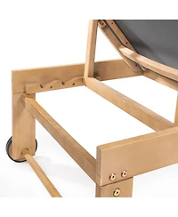 Trabuco Coastal Modern Acacia Wood Mesh 3-Position Outdoor Chaise Lounge Set with Side Table