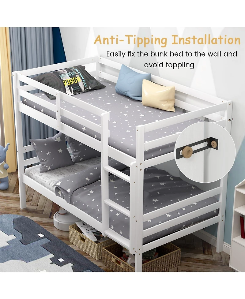 Twin Sturdy Wooden Bunk Beds with Ladder and Safety Rail