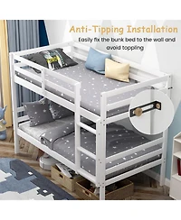 Twin Sturdy Wooden Bunk Beds with Ladder and Safety Rail
