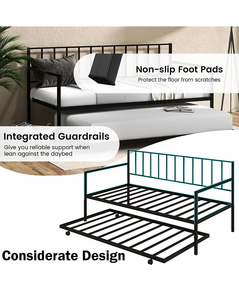 Sugift Twin Daybed Set with Metal Slat Support and Roll-Out Trundle