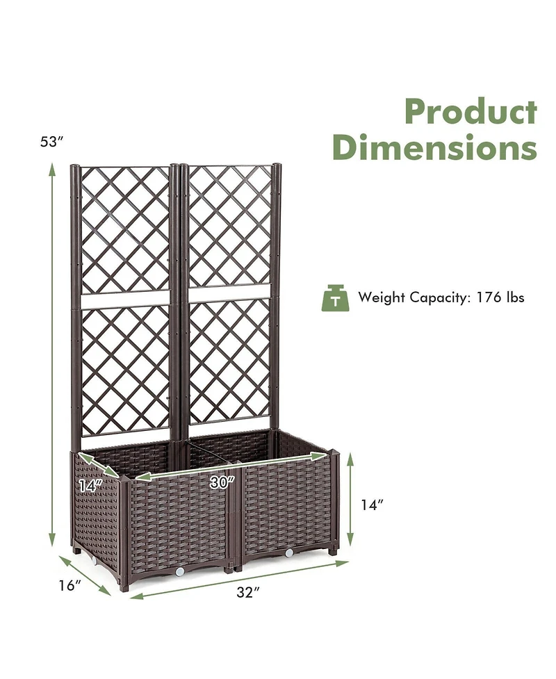 Givimo Pe Rattan Raised Garden Bed with Trellis Planter Box for Climbing Plants