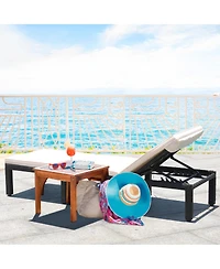 Gymax 2PCS Cushioned Patio Rattan Chaise Lounge Chair Recliner w/ Adjustable Height