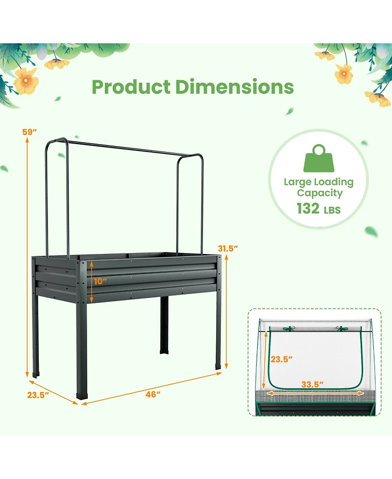 Skonyon 3-in-1 Raised Garden Bed with Greenhouse Cover and Trellis