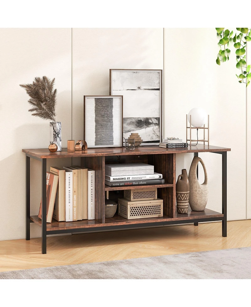 Sugift Tv Stand Entertainment Center with Open Storage Shelves and Power Outlets to 50 Inches