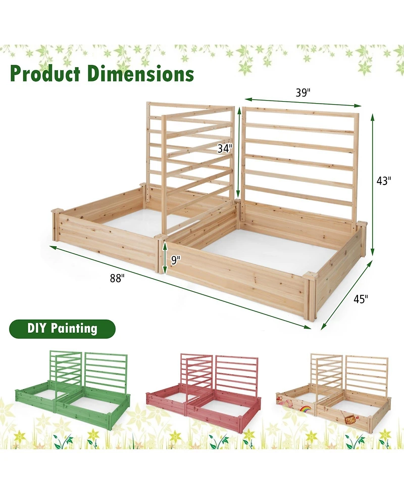 Givimo Raised Garden Bed with 2 Planter Boxes and 3 Trellis-Natural