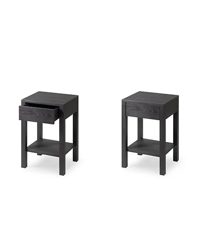 Woodek Set of 2 Black Vintage Style Wooden Nightstands with Storage Drawer - Side Table for Bedroom