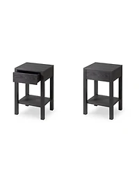Woodek Set of 2 Black Vintage Style Wooden Nightstands with Storage Drawer - Side Table for Bedroom
