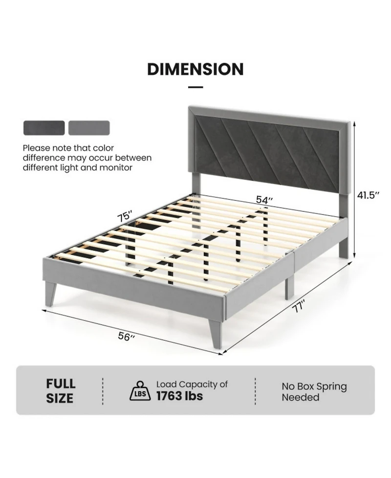 Sugift Full Platform Bed with High Headboard and Wooden Slats