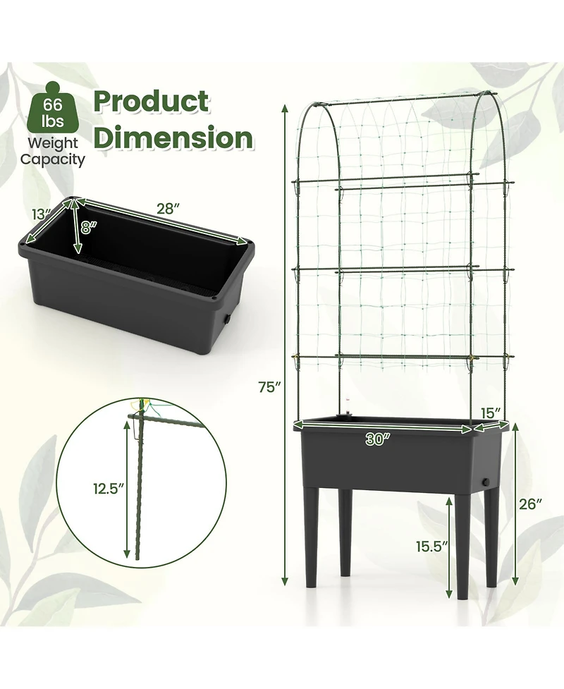 Givimo Self-watering Raised Garden Bed Elevated Planter with Climbing Trellis