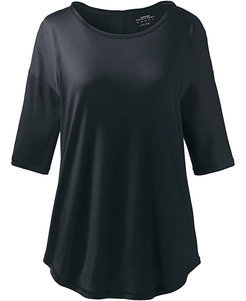 Lands' End Plus Supima Micro Modal Elbow Sleeve Balletneck Curved Hem Top