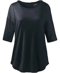Lands' End Plus Supima Micro Modal Elbow Sleeve Balletneck Curved Hem Top