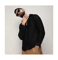 Campus Sutra Men's Midnight Black Self-Design Wave Shirt