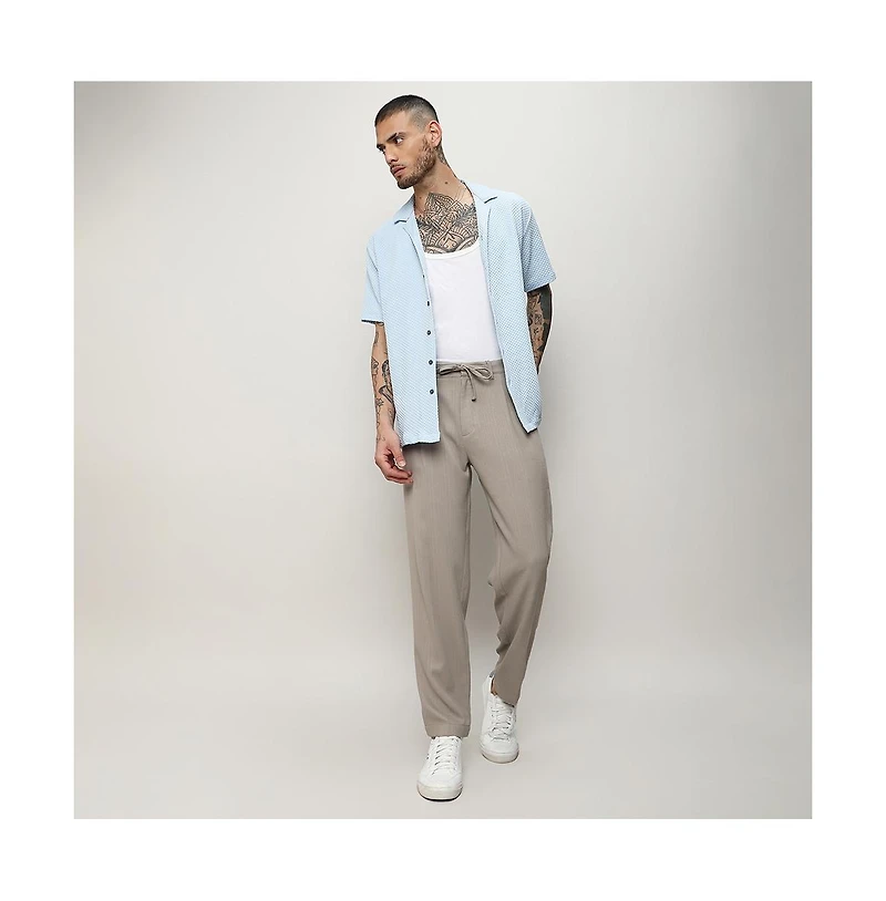 Men's Light Blue Self-Design Block Shirt
